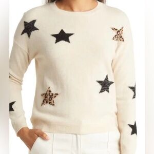 Magaschoni 100% Cashmere Novelty Star Long Sleeve Sweater Size L/G